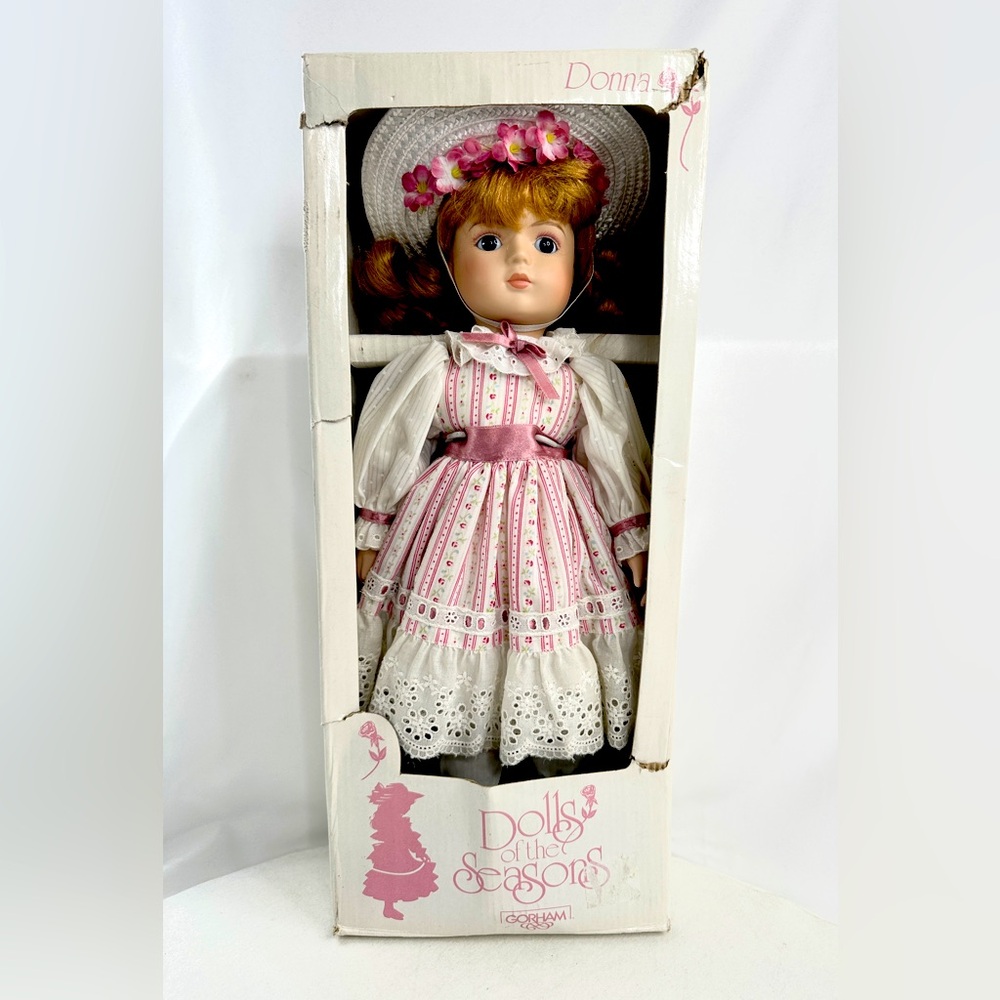 Gorham 1989 Dolls of the Seasons Donna Porcelain Pink White Dress Edelweiss NIB
